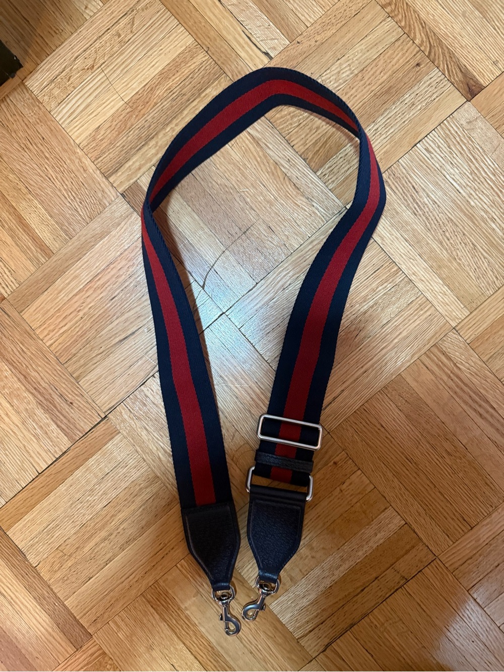 Authentic Gucci Adjustable Navy and Red Striped Bag Strap